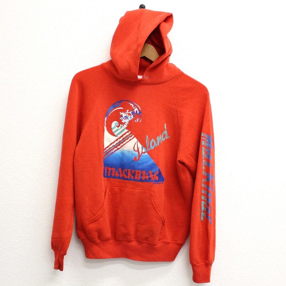 Vintage 80s Mackinac Island Michigan Hoodie Men’s Medium Red Souvenir